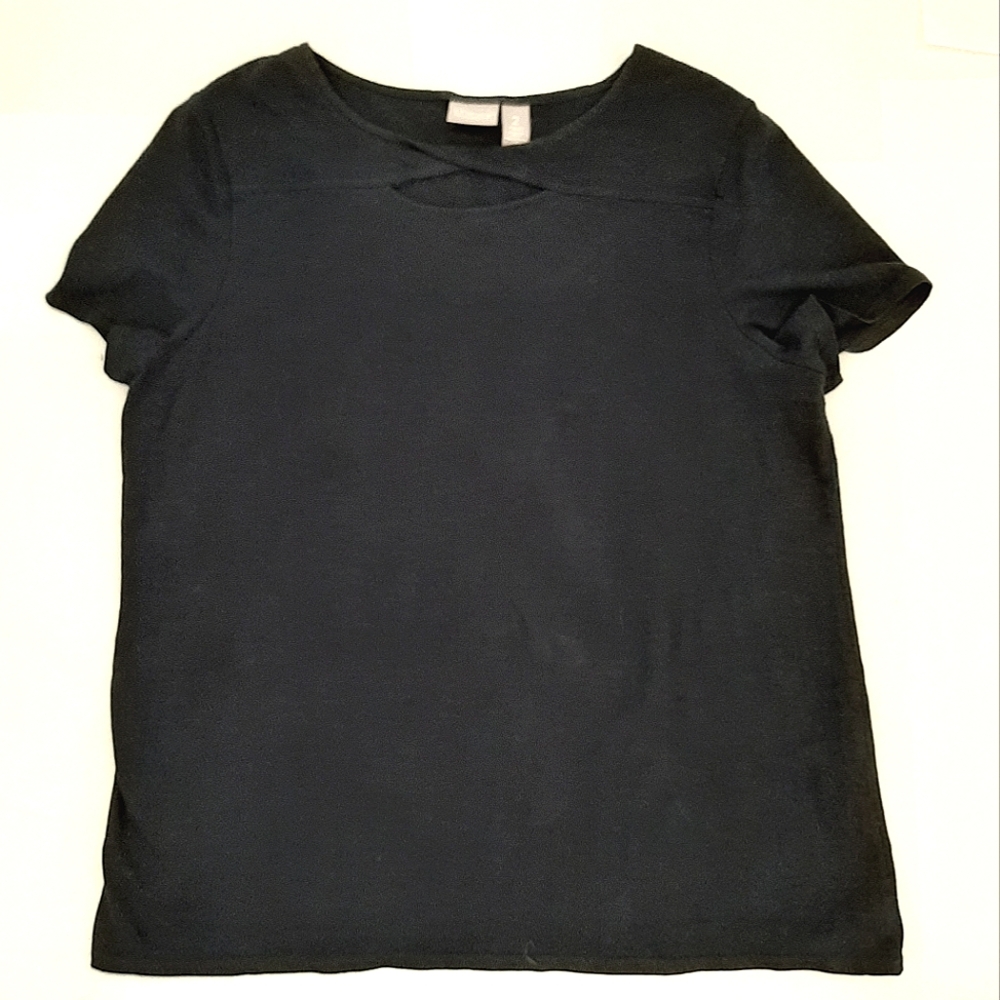 Chico's EUC Short Sleeve Twisted Keyhole Top Size 2 Black